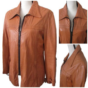 Vtg 70s leather jacket 40 soft Caramel brown Lamb Demian Spain Fight club Cafe